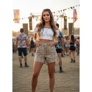 Free People We The Free Leopard Print Denim Shorts Size 29